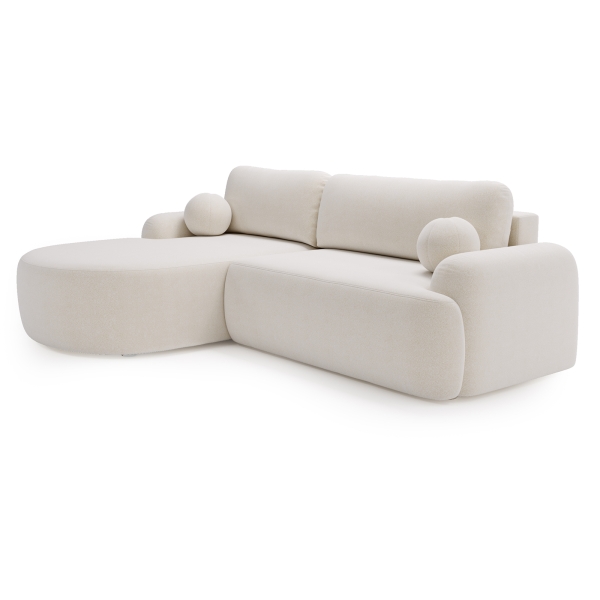 NAROŻNIK Z FUNKCJĄ SPANIA AGAT L DO SALONU W ŚMIETANKOWEJ TKANINIE - PÓŁPROFIL